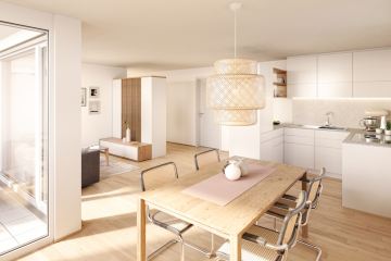 Leistbares Wohnglück - 2-Zimmer-Wohnung in Wolfurt - Essbereich mit Küche (Symbolbild)